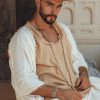 Light Beige Festival Top Men Minimalist Baggy Tribal