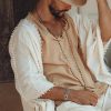 Light Beige Festival Top Men Minimalist Baggy Tribal