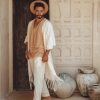 Light Beige Festival Top Men Minimalist Baggy Tribal