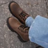 Brown Leather Ankle Boots For Women Crazy Horse