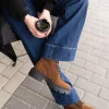 Women S Brown Suede Combat Boots Handmade Lace