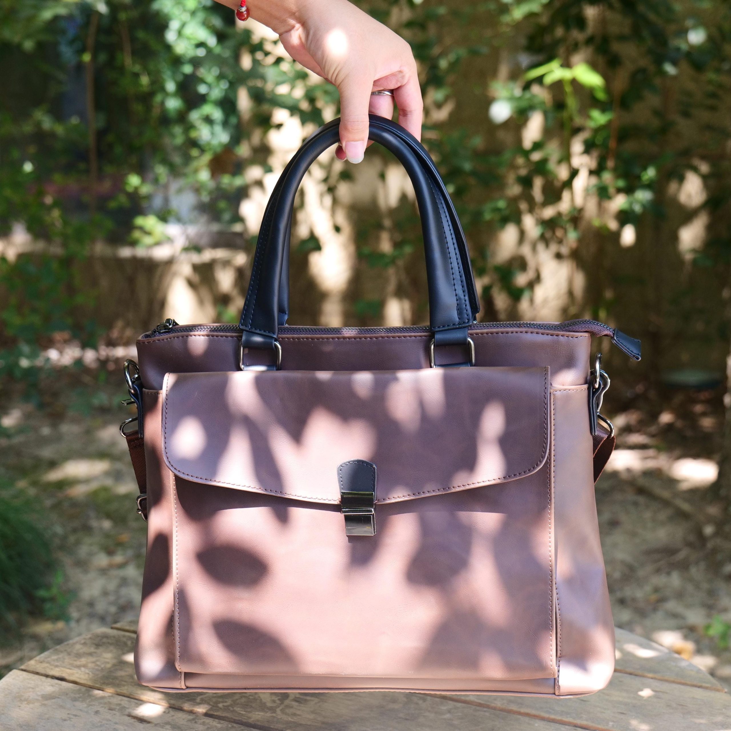 Men's Multi Compartment Leather Tote Bag Brown Laptop